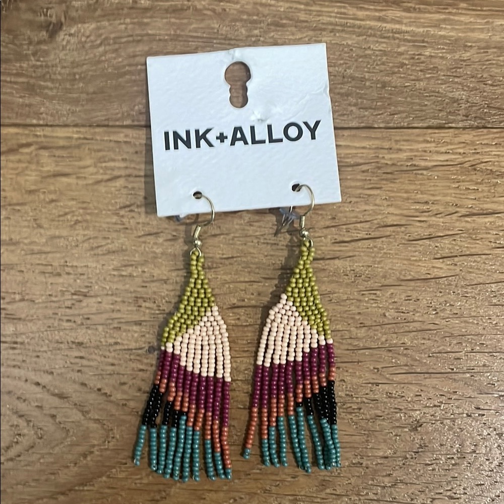 INK+ALLOY Multi-Color Beaded Fringe Earrings - Green & Teal